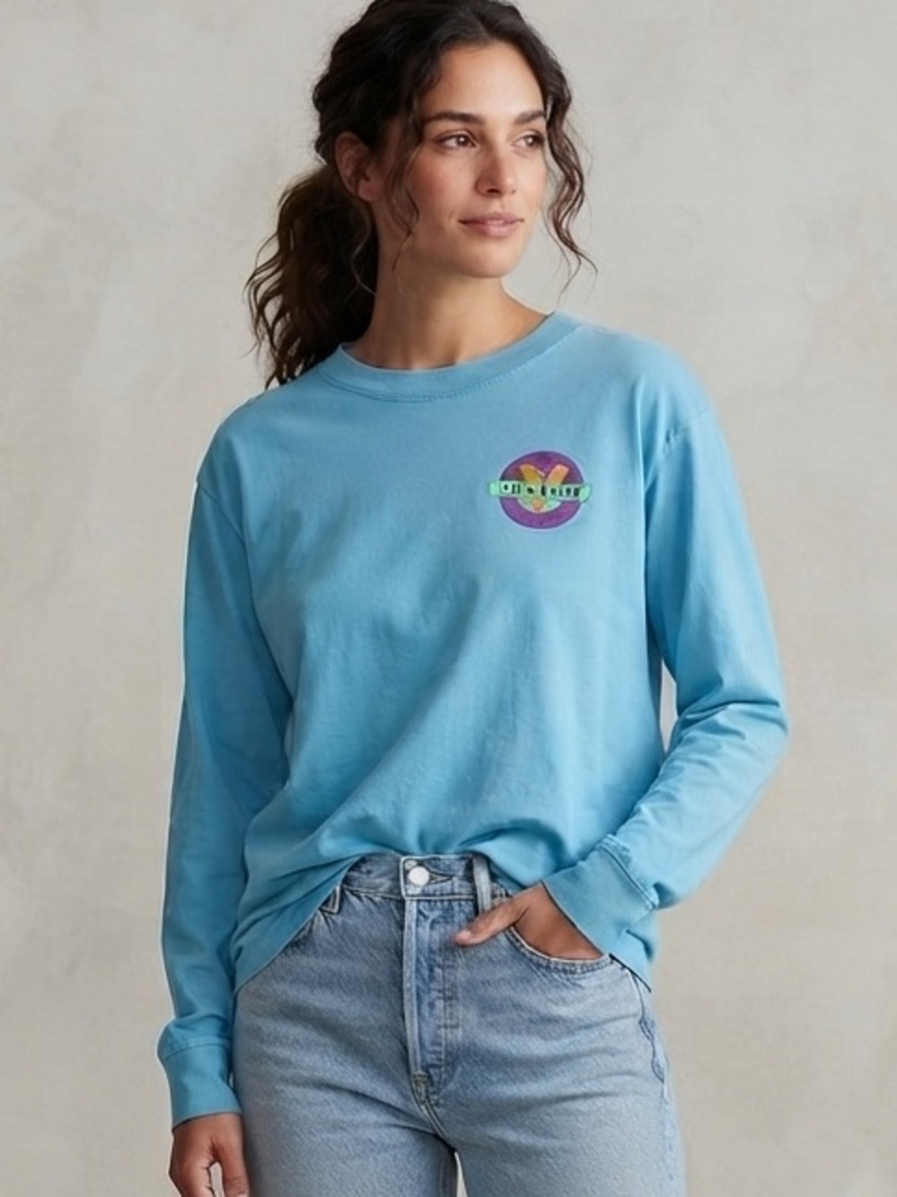 Vuarnet Hyba Sz M Blue Long Sleeves Logo Relaxed Casual Tee Shirt